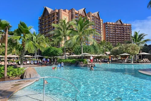 A view of Aulani resort from the pool