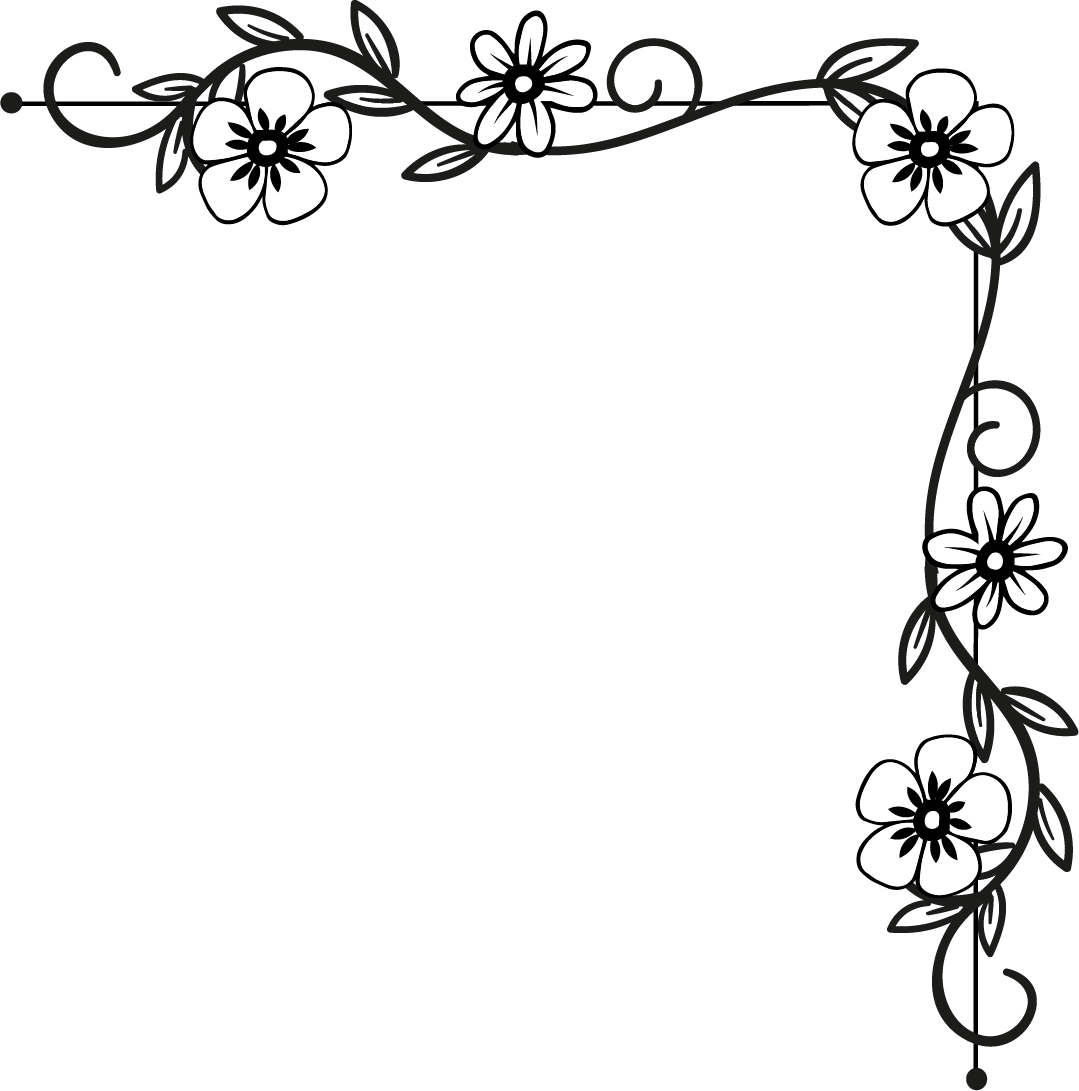 A black and white floral border decoration.